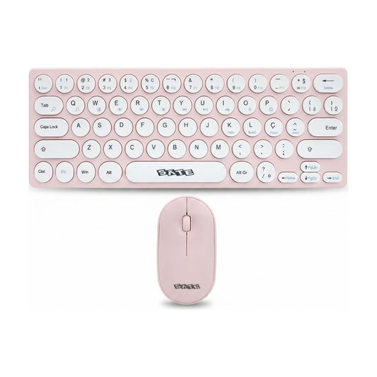 Kit Teclado + Mouse Inalámbrico Mini Layout Portugués, vista de producto sobre fondo blanco