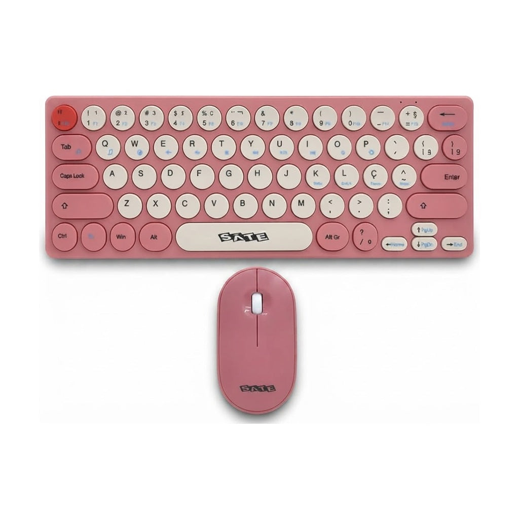 Kit Teclado + Mouse Inalámbrico Compacto 60% Rosa (Portugués), vista de producto sobre fondo blanco