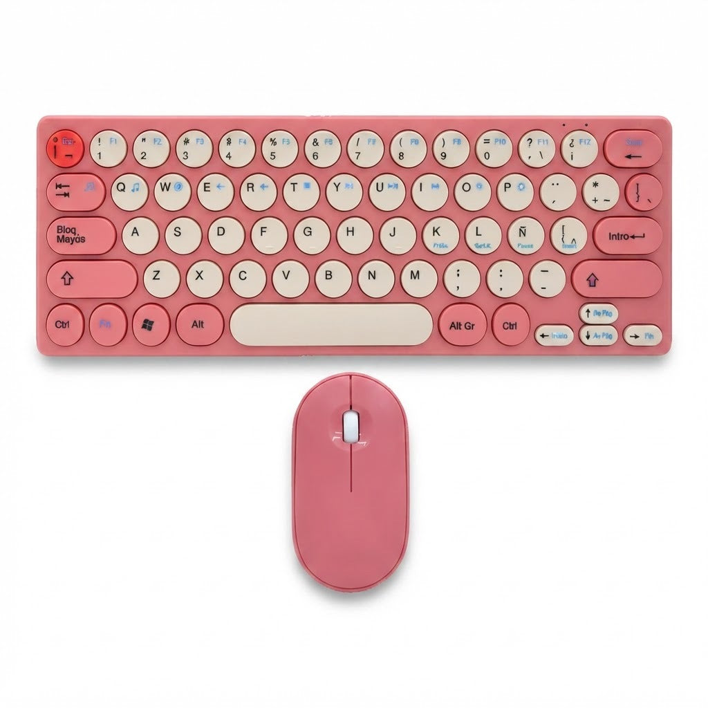 Kit Teclado + Mouse Inalámbrico Mini Layout Español, vista de producto sobre fondo blanco