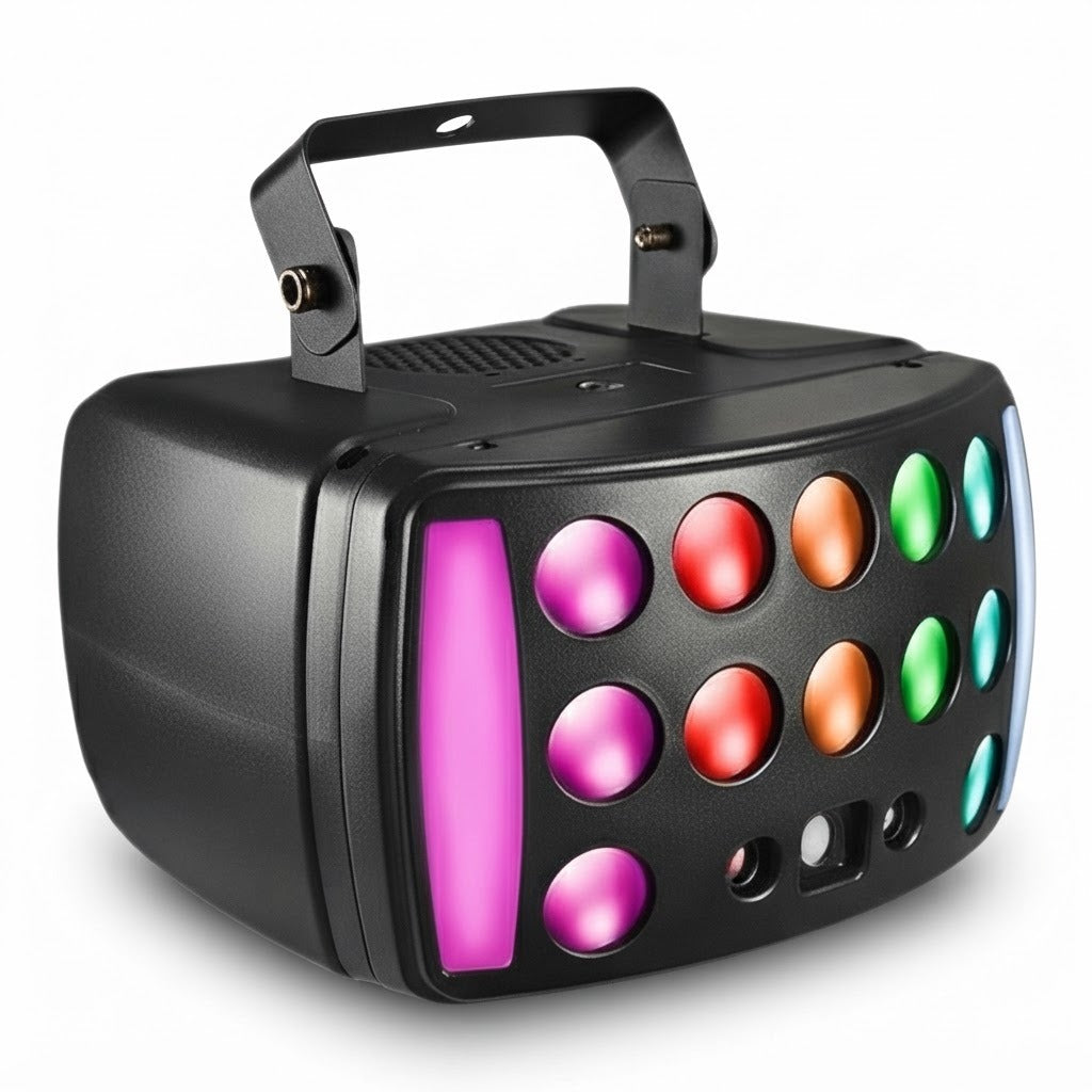 Luz Para Fiestas LED A-MH018 RGBW Multiefectos sobre fondo blanco