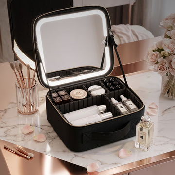 Maletín Organizador de Maquillaje SATE HZJ-625 con Espejo LED Táctil y Divisores Regulables