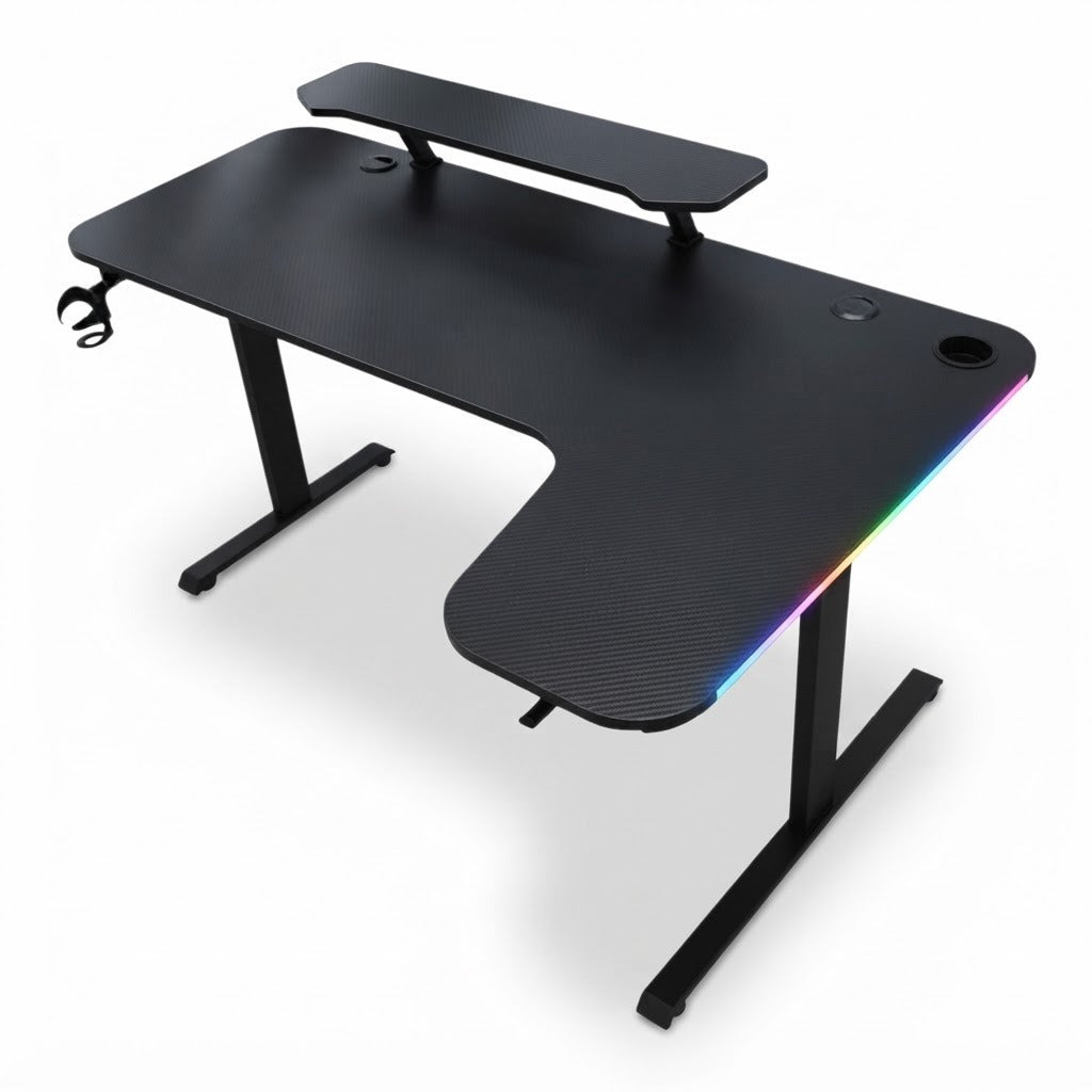 Mesa Gamer GT-604 en L 140+100 cm Negro con RGB Lateral sobre fondo blanco