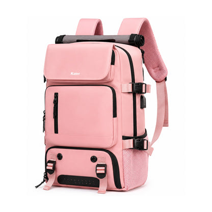 Mochila de Viaje Hikes KVM-720 Rosa con Puerto USB de KOLKE, producto centrado sobre fondo blanco