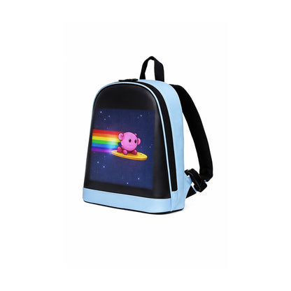 Mochila LED A-KP6095 Pantalla 64x64 Bluetooth Compacta Celeste de SATE, producto centrado sobre fondo blanco