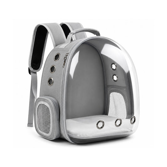 Mochila para Mascotas Sate A-MM1803 Gris sobre fondo blanco, vista completa del producto