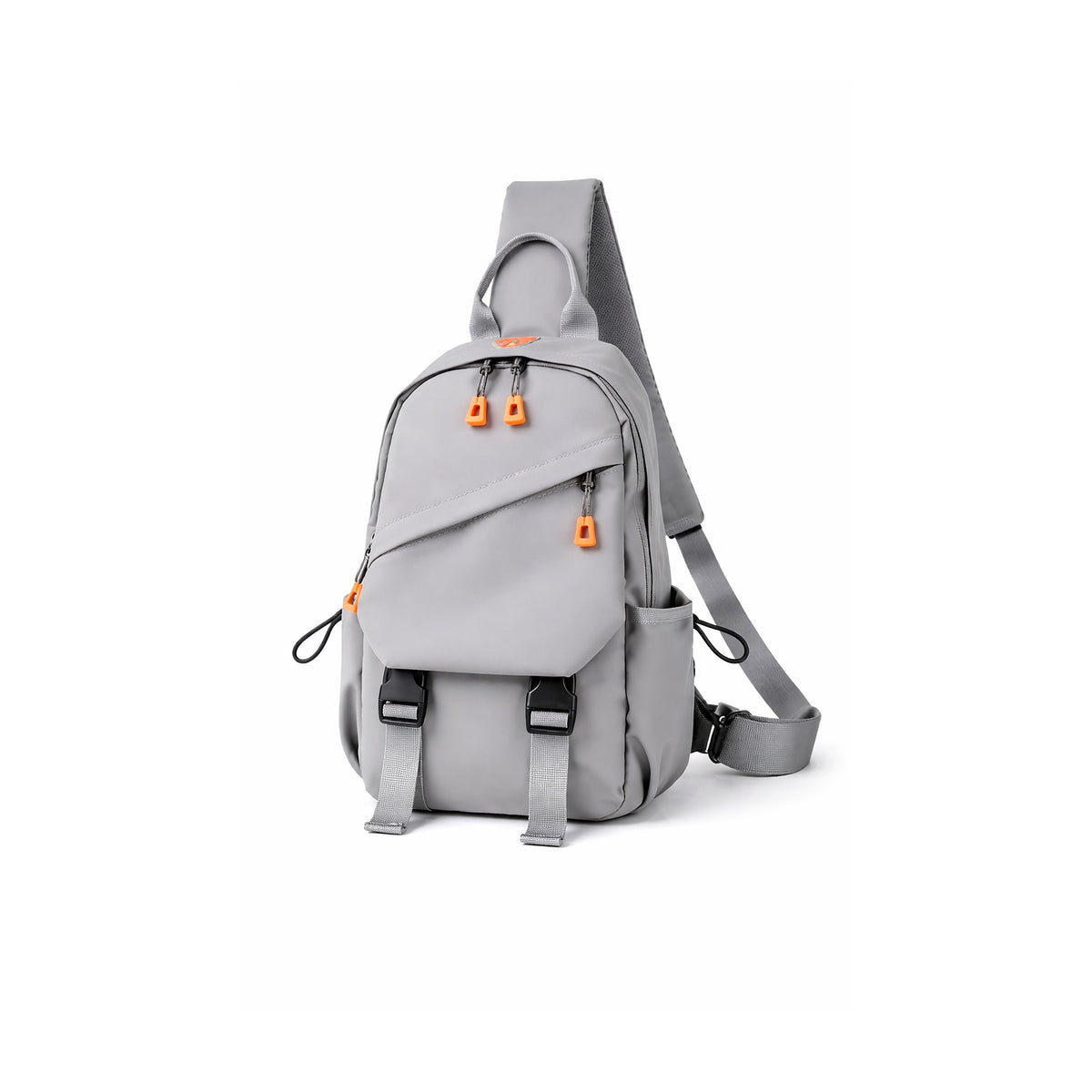 Mochila Transversal SATE A-KP2122 Impermeable Gris con USB y Sistema Antirrobo de SATE, producto centrado sobre fondo blanco