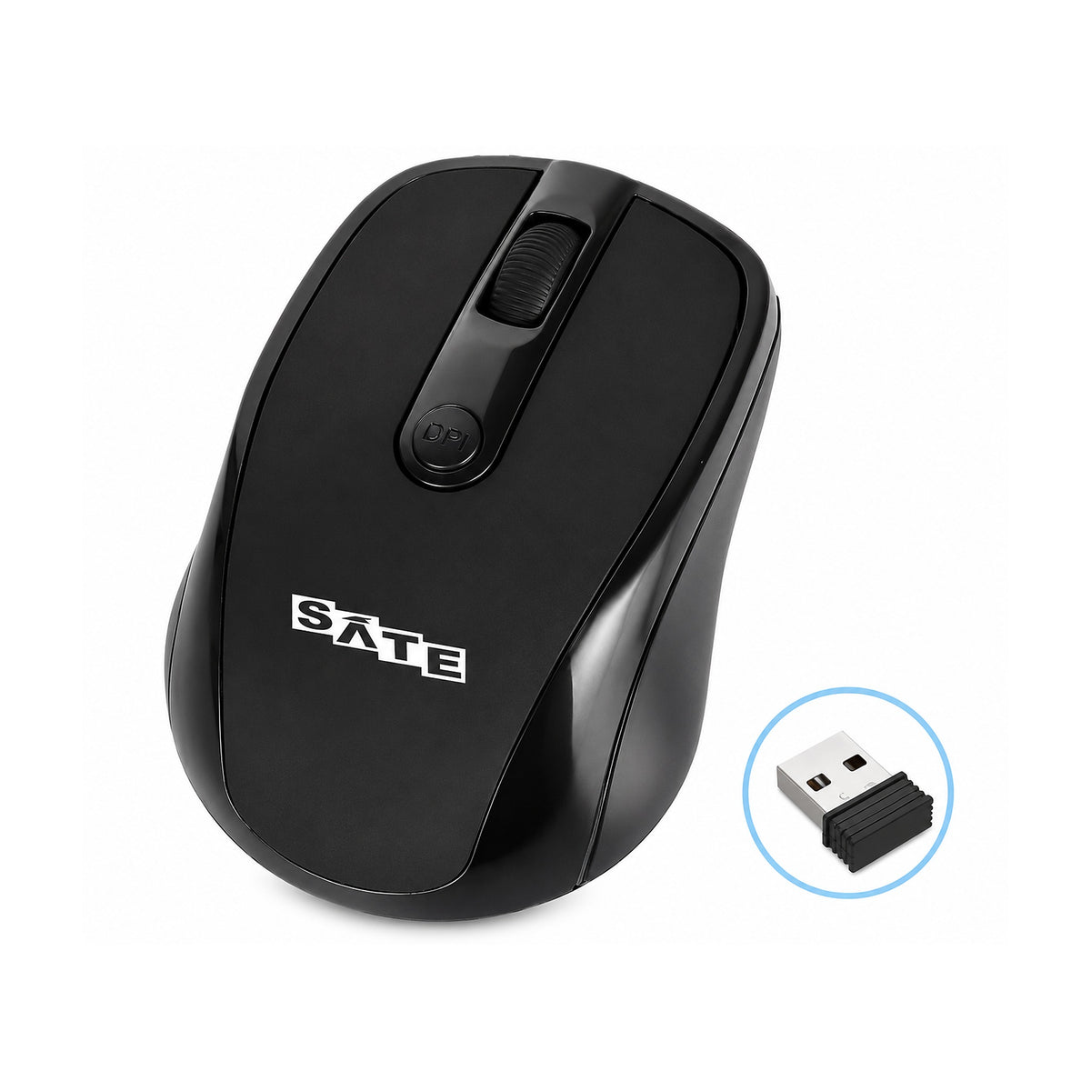 Mouse Inalámbrico A-44G – Negro de SATE, producto centrado sobre fondo blanco