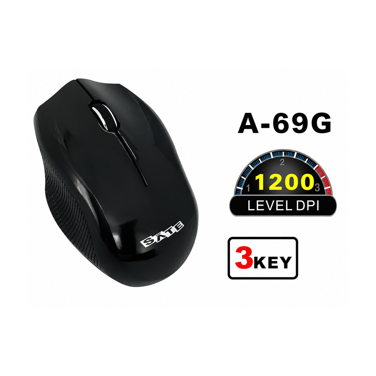 Mouse Inalámbrico A-69G de SATE, producto centrado sobre fondo blanco
