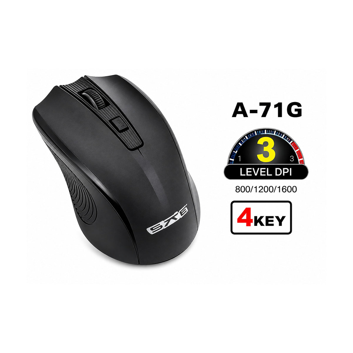 Mouse Inalámbrico A-71G de SATE, producto centrado sobre fondo blanco