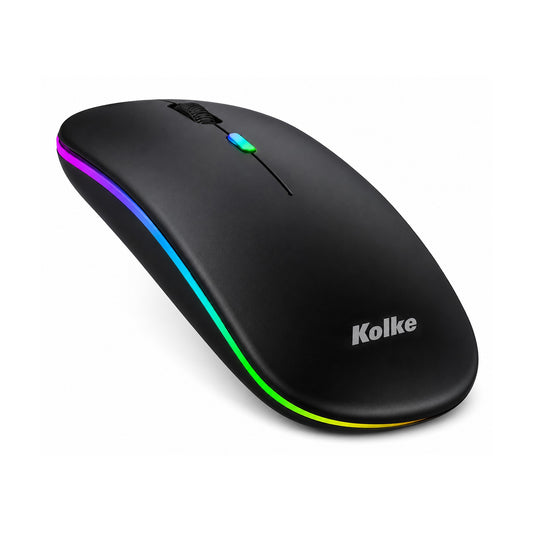 Mouse Óptico Inalámbrico Dual Kolke KEM-699 Negro Bluetooth 5.2 y 2.4GHz sobre fondo blanco, vista completa del producto