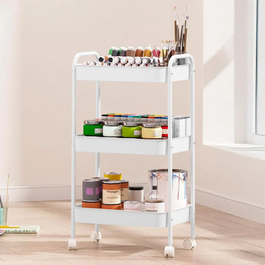 Carrito Organizador Plegable SATE A13-065B Blanco 3 Bandejas 45x29x78 cm