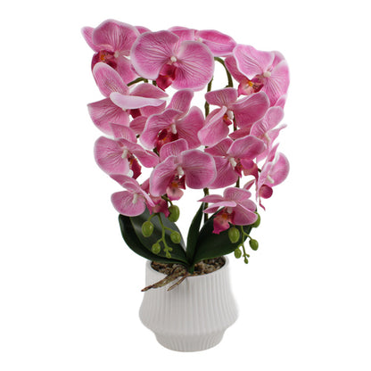 Orquídea artificial rosa grande en maceta blanca 46 cm