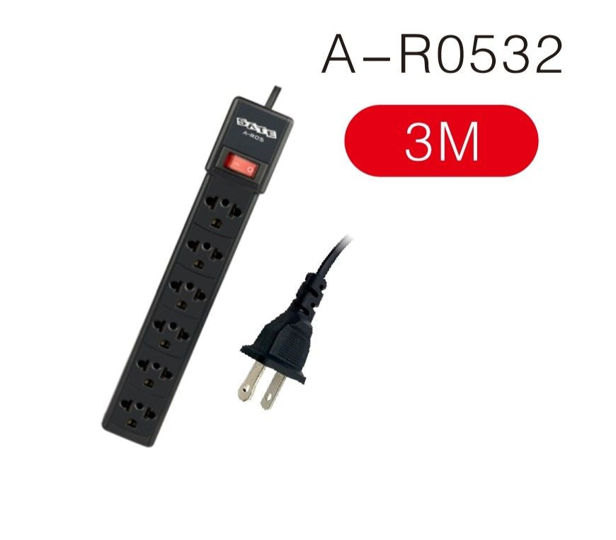 Prolongador eléctrico SATE A-R0532 de 6 tomas con interruptor y cable de 3 metros