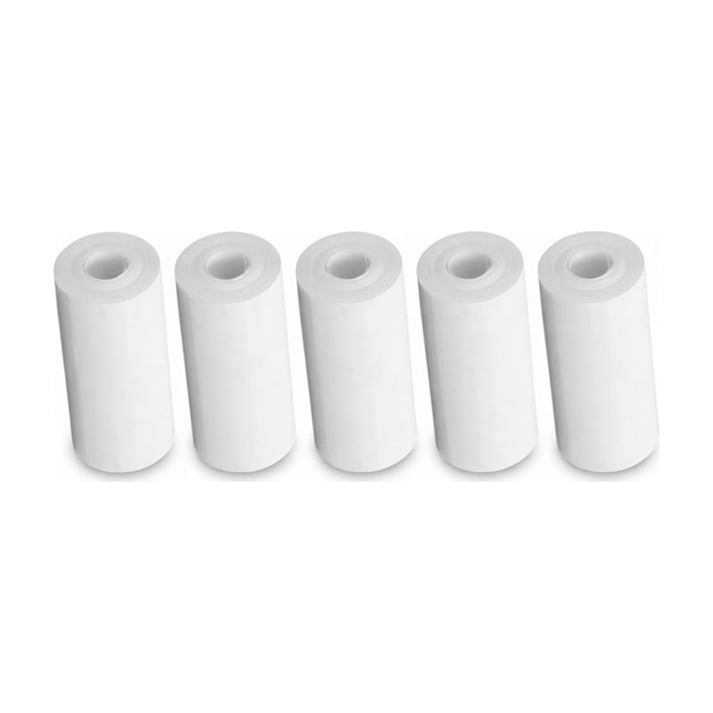 Papel Térmico A5-1 5 rollos sobre fondo blanco