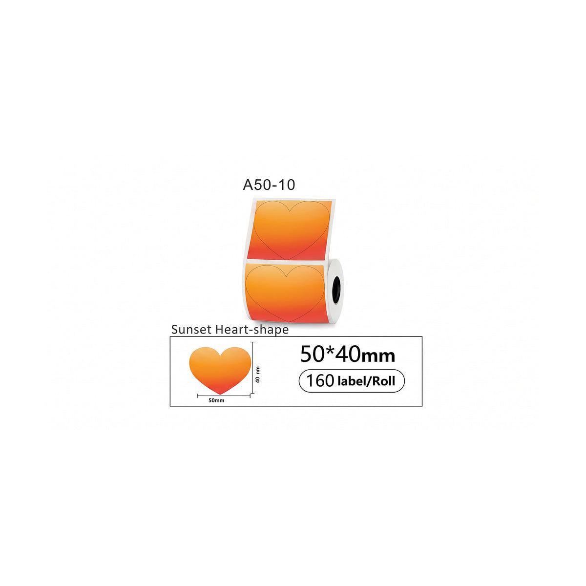 Etiqueta Térmica Corazón Sunset 50×40 mm — Rollo de 160 · SATE A50-10 de SATE, producto centrado sobre fondo blanco