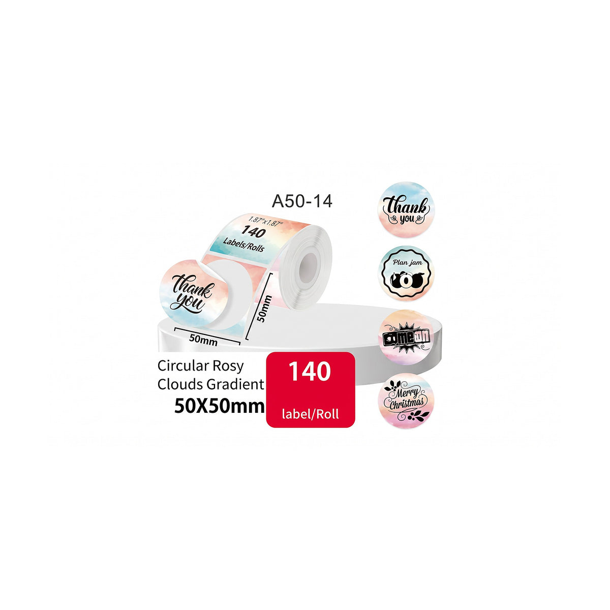 Etiqueta Térmica Circular Decorativa Rosy Clouds 50×50 mm — Rollo de 140 · SATE A50-14 de SATE, producto centrado sobre fondo blanco