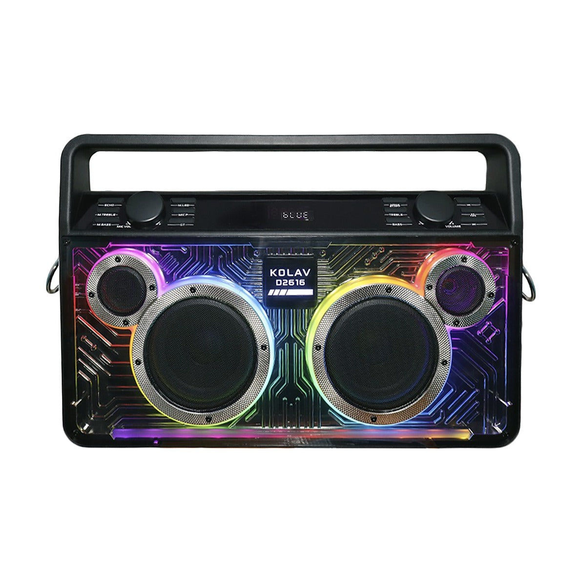Parlante Kolav tipo boombox con manija, dos parlantes y luces RGB
