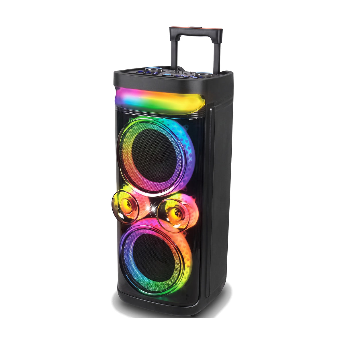 Parlante Kolav con manija de arrastre, dos parlantes y aros de luz RGB