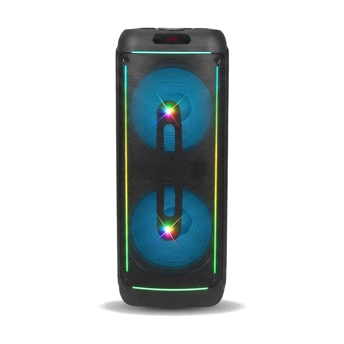 Parlante torre Kolav negro con parlantes iluminados en azul