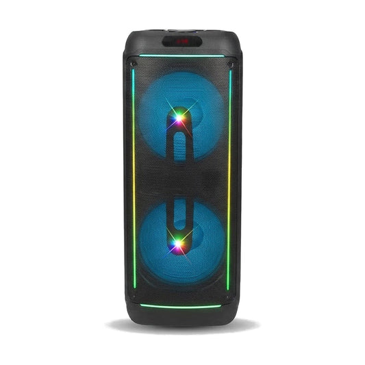 Parlante torre Kolav negro con parlantes iluminados en azul