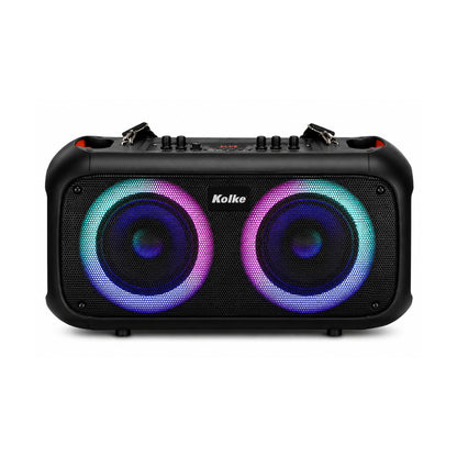 Parlante Kolke Party Dual KPB-515 Doble 6.5" 100W con Micrófono Inalámbrico sobre fondo blanco