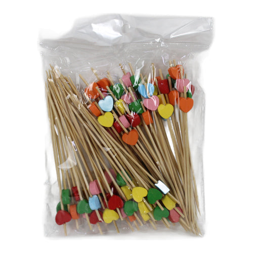 Pinchos de bambú con corazones para frutas 11,5 cm 100 unidades