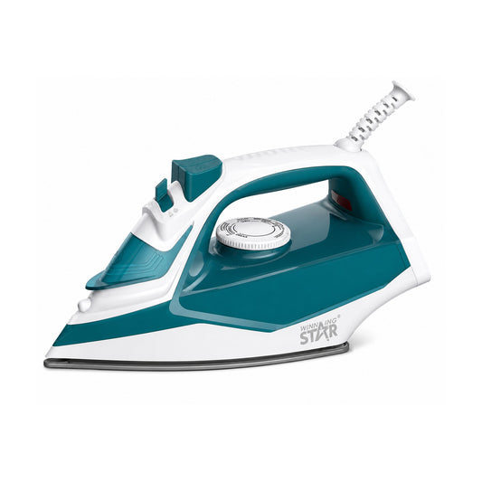 Plancha a Vapor Winning Star ST-5314 2000W Verde y Blanco sobre fondo blanco, vista completa del producto