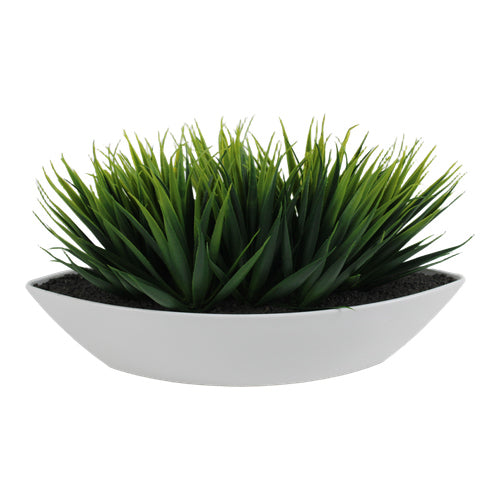 Planta artificial de pasto en maceta ovalada blanca 31,6 cm