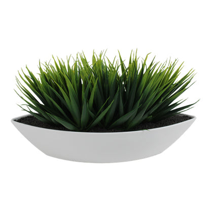 Planta artificial de pasto en maceta ovalada blanca 31,6 cm