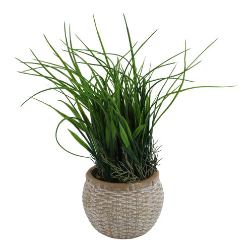 Planta artificial de pasto en maceta tejida 35 cm