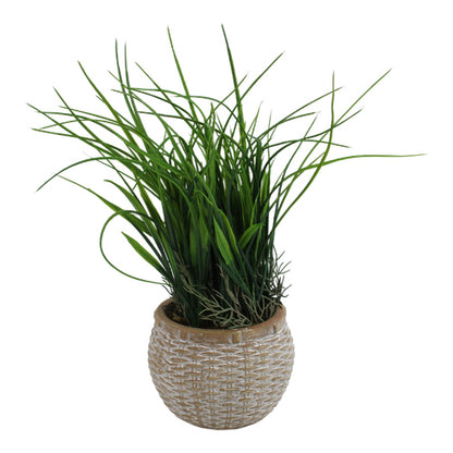 Planta artificial de pasto en maceta tejida 35 cm