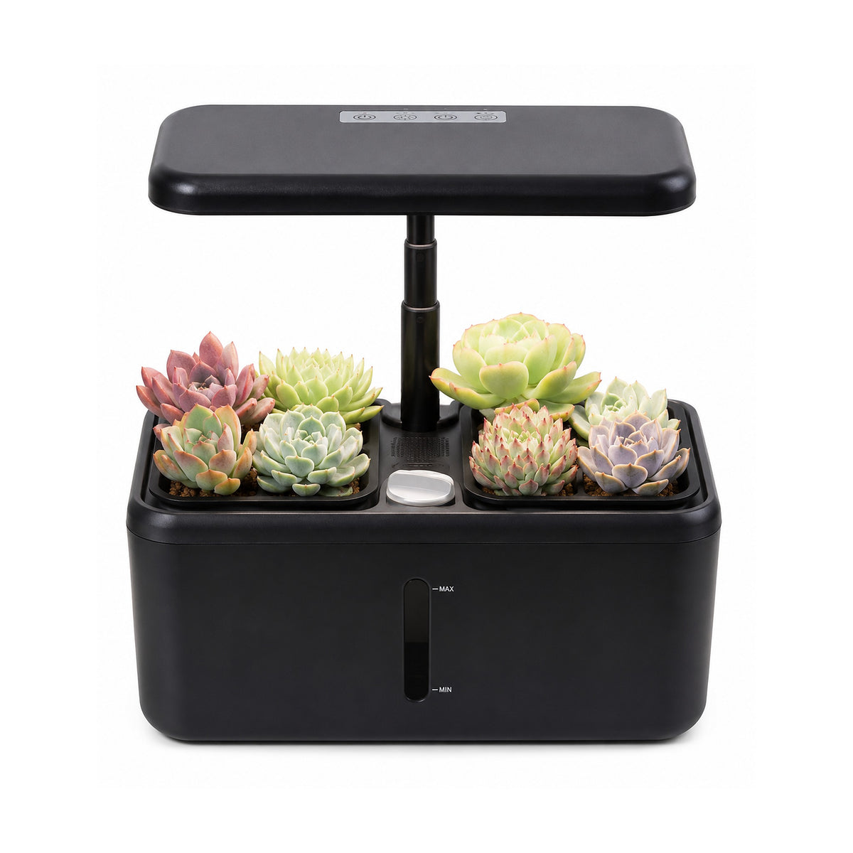 Plantera Smart Z224-1 Negra con Cultivo Hidropónico LED de SATE, producto centrado sobre fondo blanco