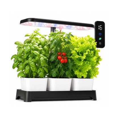Plantera Smart Z249-1 Negra con Cultivo Hidropónico LED de SATE, producto centrado sobre fondo blanco