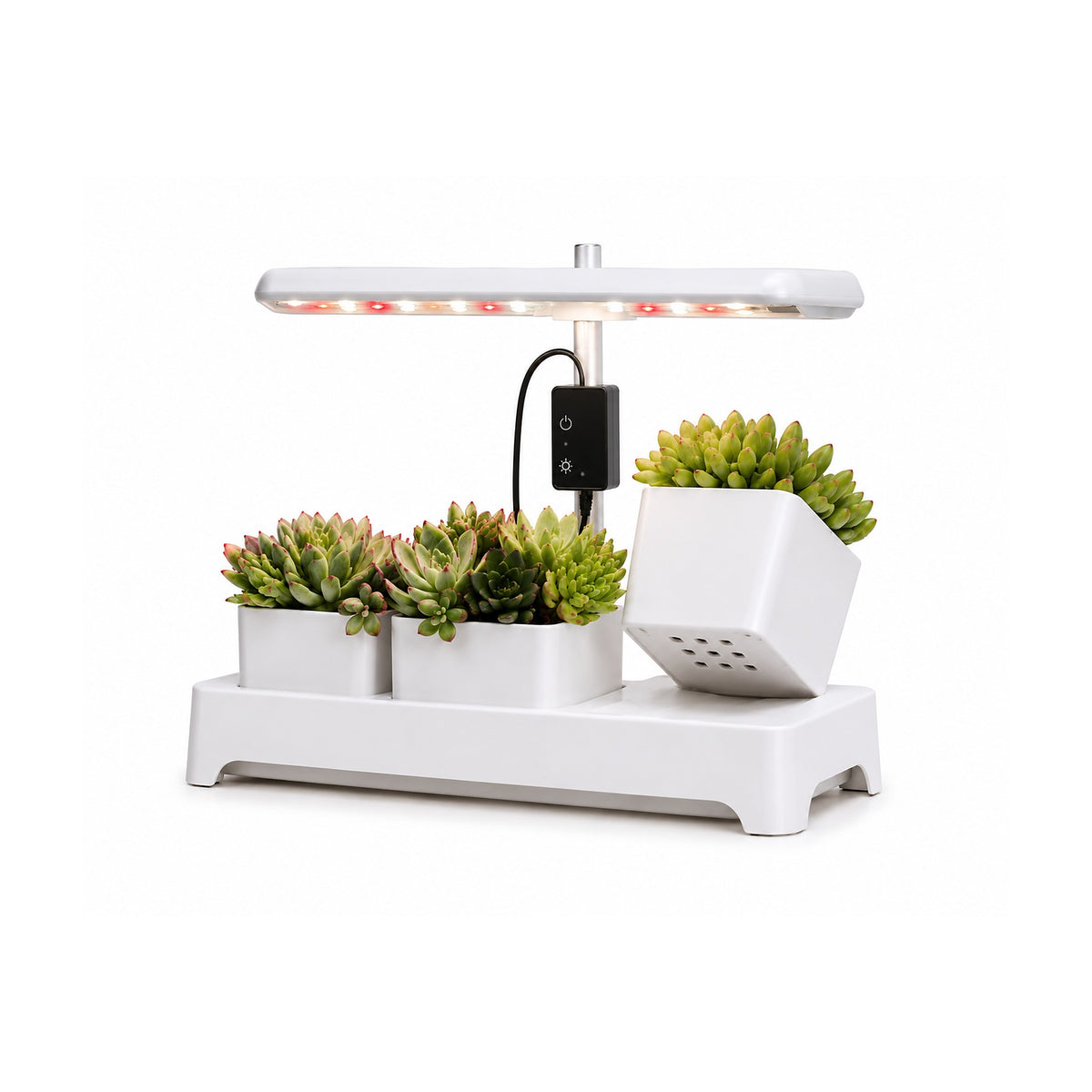 Plantera Smart Z251-4-POT Blanca con Cultivo Hidropónico LED de SATE, producto centrado sobre fondo blanco