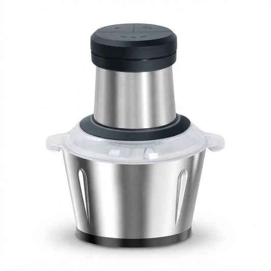 Procesador de 3 litros y 500 W con cuerpo de acero inoxidable, vista de producto sobre fondo blanco