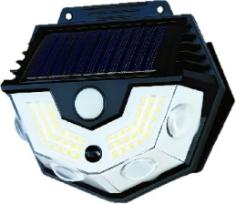 Reflector solar de pared SATE A-FL1014 negro con panel solar arriba, sensor de movimiento central y tres bloques de LEDs
