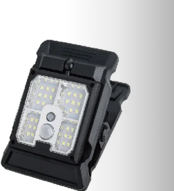 Reflector solar portátil SATE A-FL1015 negro con bloque de LEDs, sensor central y pinza de sujeción
