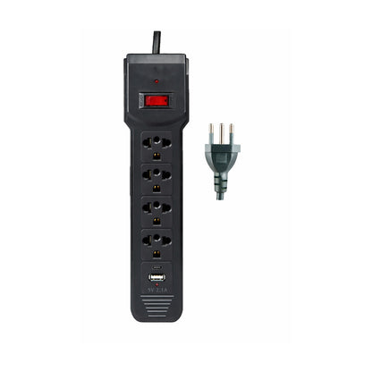 Prolongador Eléctrico SATE A-R14 5 Tomas con USB y Interruptor de SATE, producto centrado sobre fondo blanco