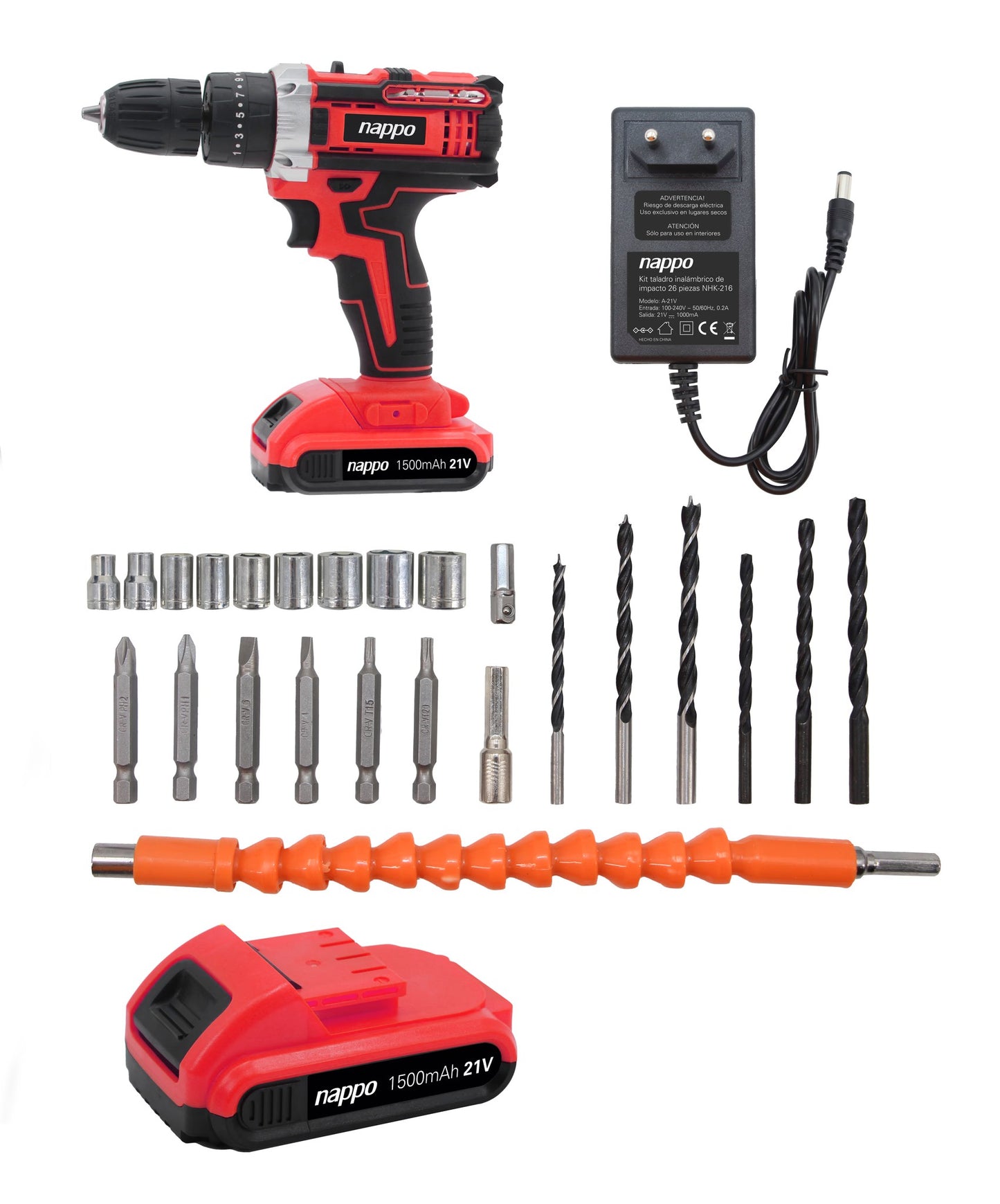 Kit Taladro 21 V Inalámbrico de Impacto NHK-216 – con 28 Piezas y 2 Baterías
