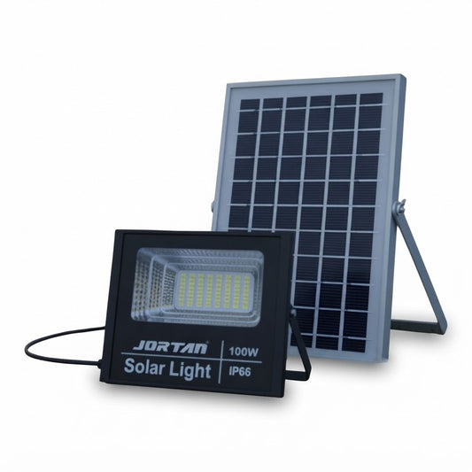 Reflector con Panel Solar JT-BJ100W 100W IP66 sobre fondo blanco