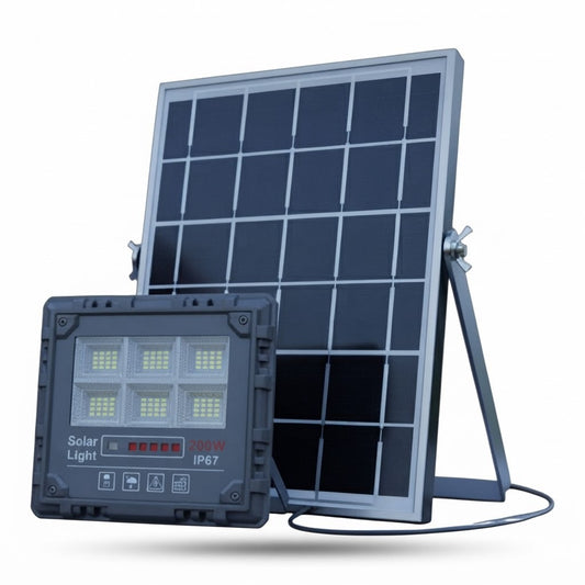 Reflector con Panel Solar JT-XM200W 200W IP67 sobre fondo blanco