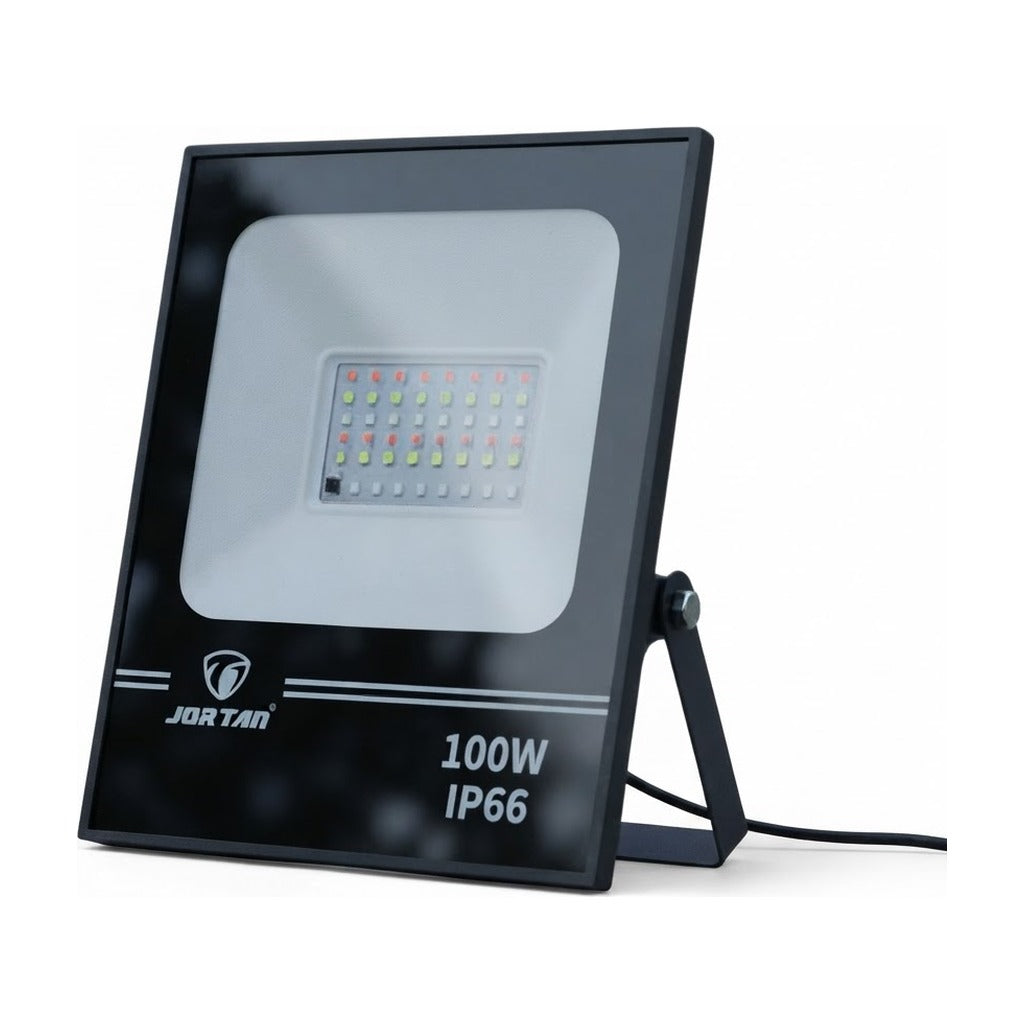 Reflector LED RGB JT-JGRGB100W 100W IP66 sobre fondo blanco