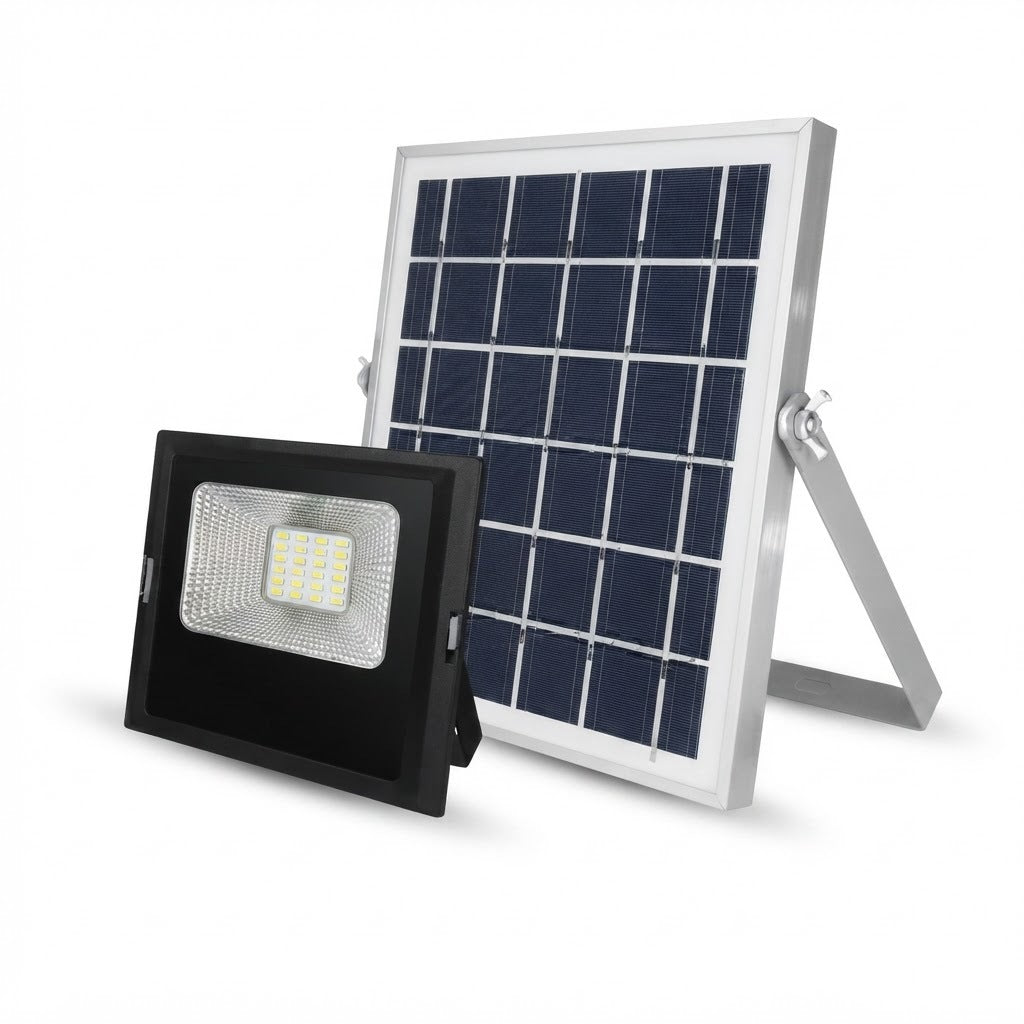 Reflector solar LED JT- de 10W con y control remoto, vista de producto sobre fondo blanco