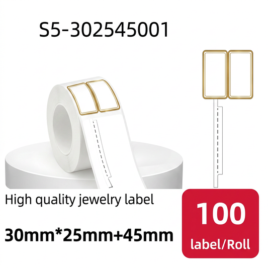 Etiqueta Térmica para Joyería mancuerna 30x25+45 mm marco dorado SATE S5-302545001