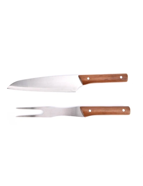 SET 2PCS CUCHILLO/TENEDOR PARRILLA MANGO MADERA