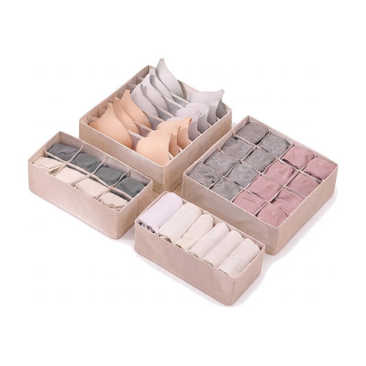 Set 4 Organizadores de Cajón Beige con Divisiones, vista de producto sobre fondo blanco