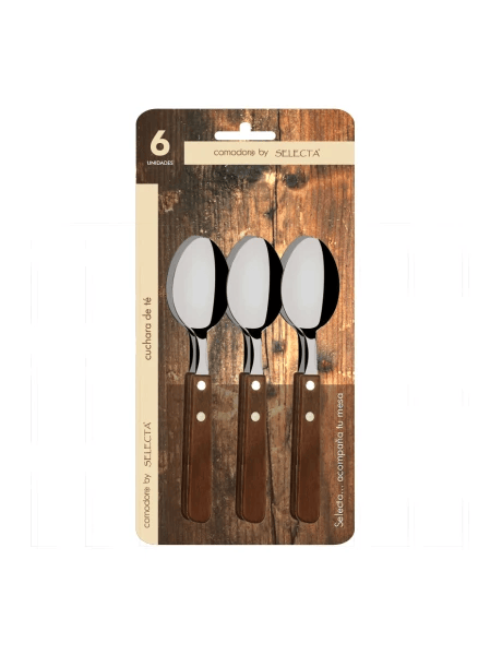SET 6PZAS CUCHARA DE TE 1.2MM MANGO MADERA