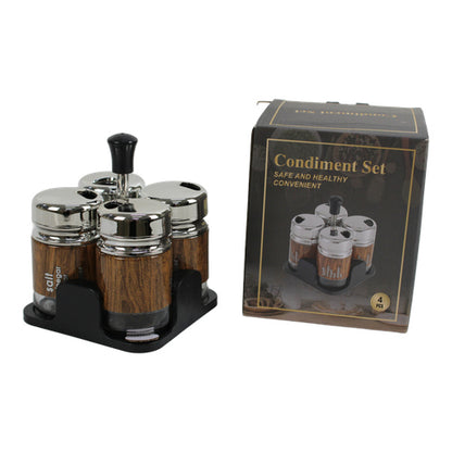 Set de 4 frascos especieros con base negra tono madera
