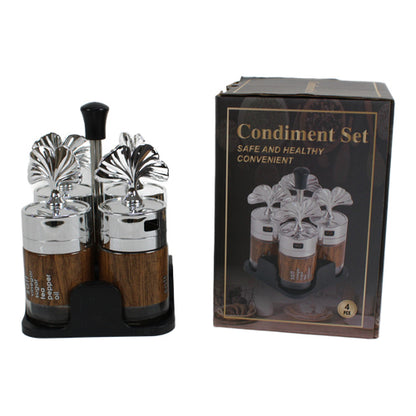 Set de 4 frascos especieros tapa plateada decorada