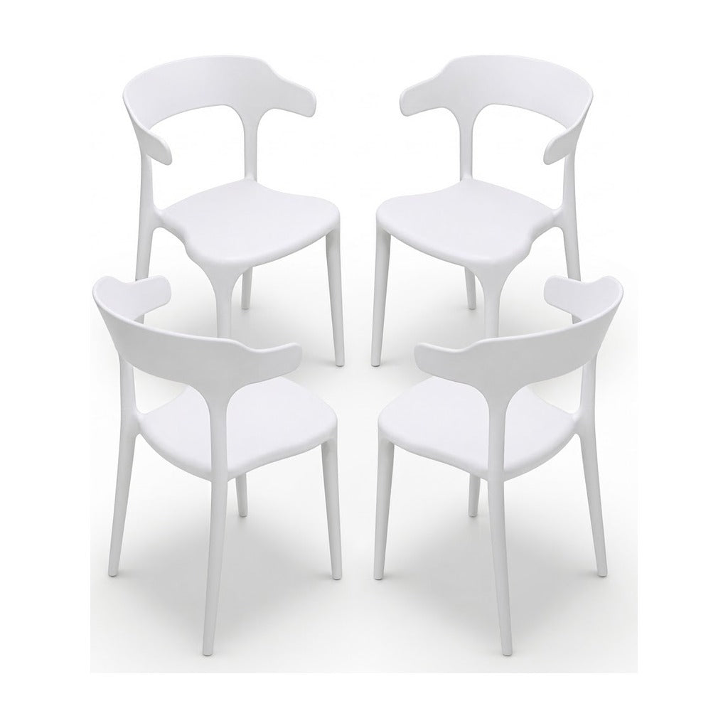 Set de 4 Sillas de Jardín Apilables Blancas de Polipropileno sobre fondo blanco